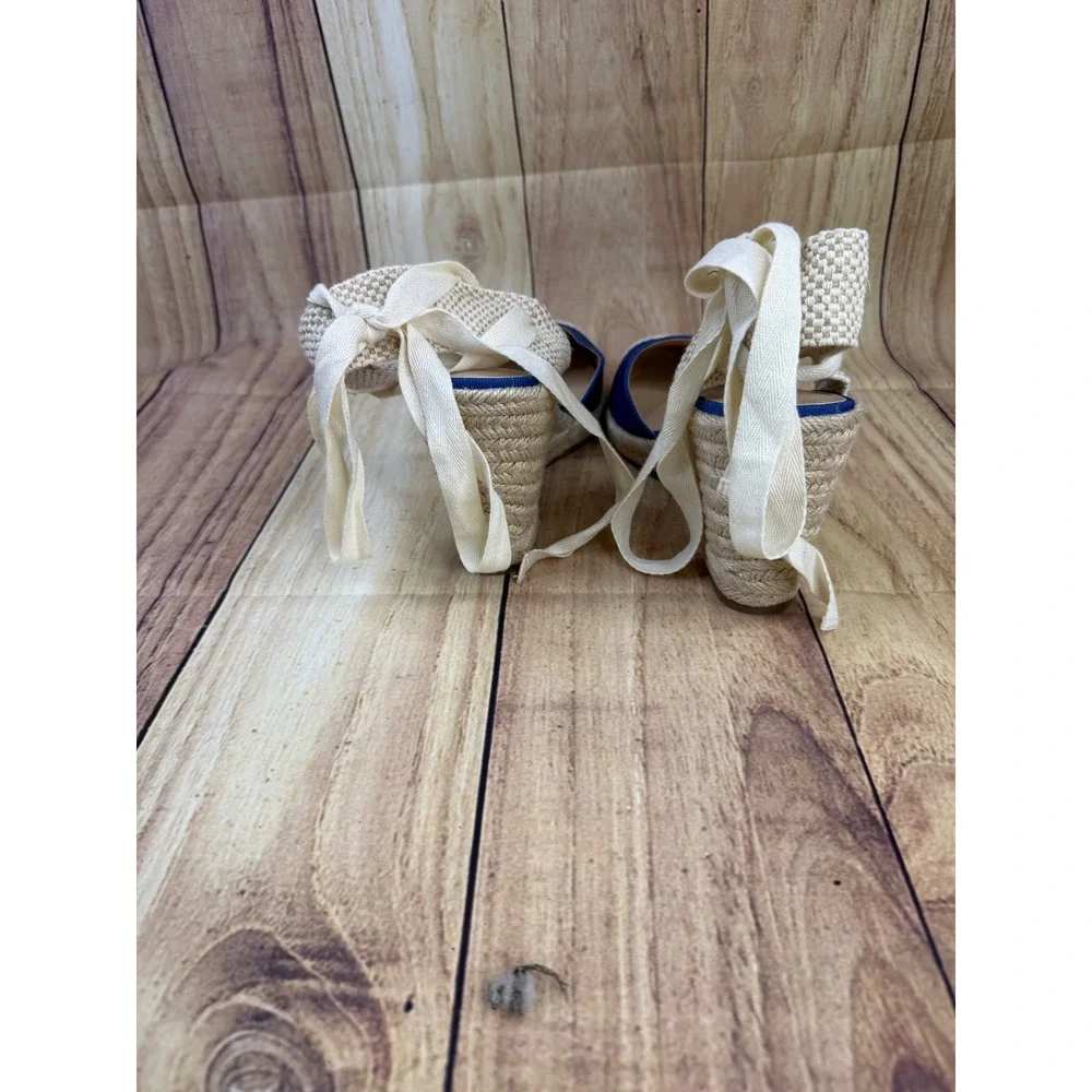 Loft Blue Espadrille Wedge Sandals Lace Up Ankle Tie Size 9.5M